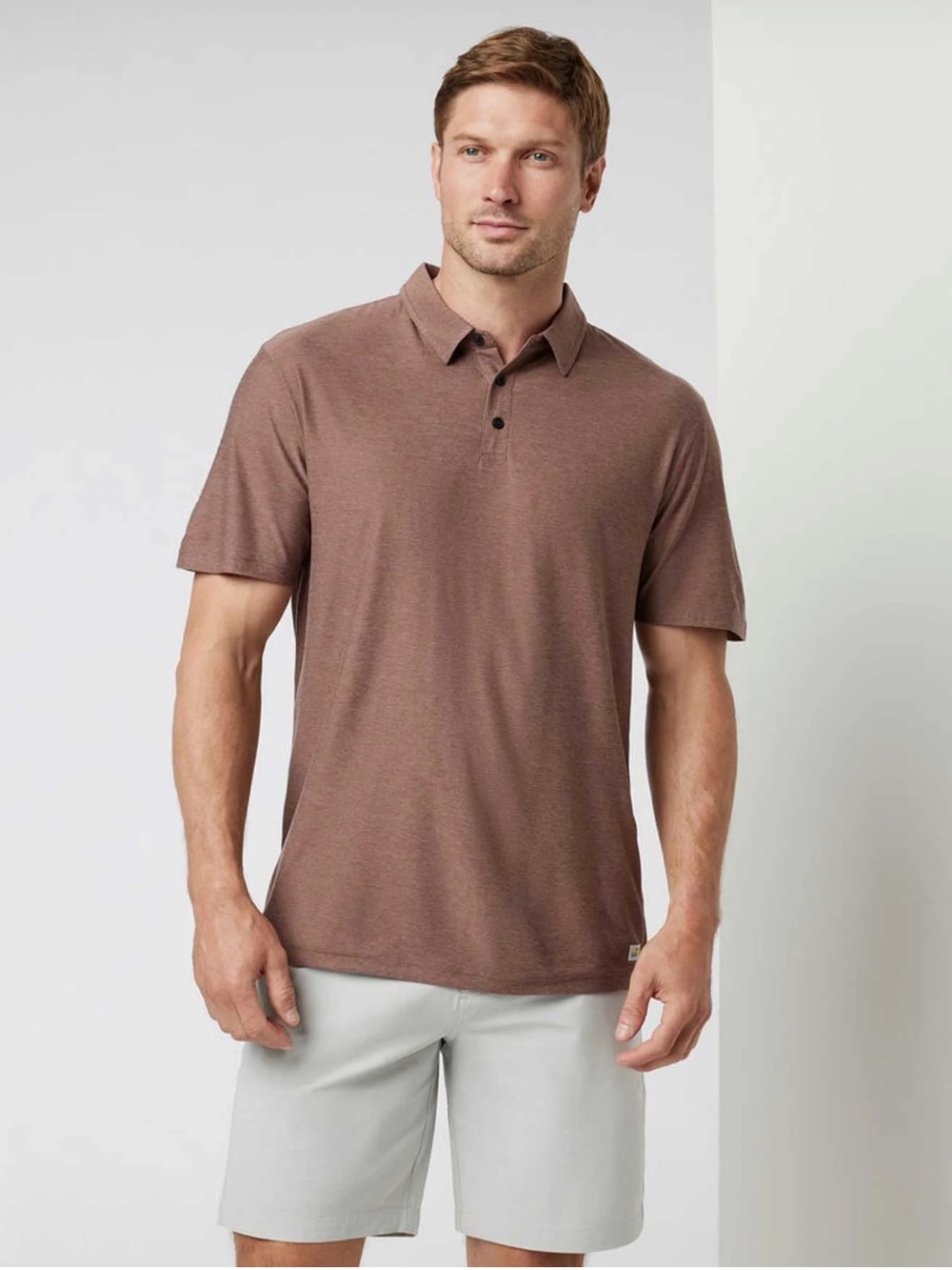 Vuori Short Sleeve Strato Tech Polo In Clove Heather Brown Men’s Size XL